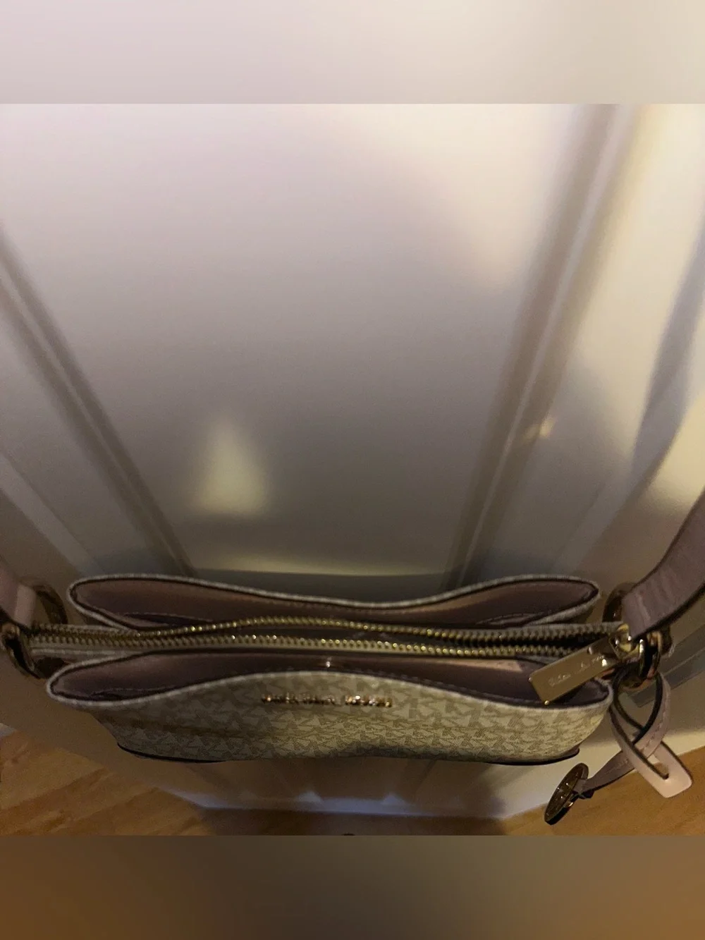 Michael Kors Pink & White MK Logo Crossbody with Gold Hardware